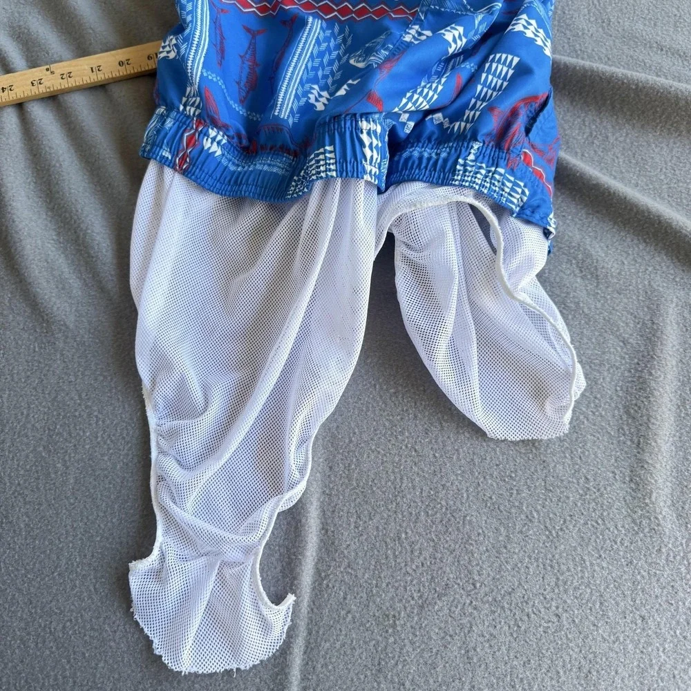 Newport Blue Swim Shorts Mens 2XL Blue Fish Print Nautical Mesh Lined Trunks